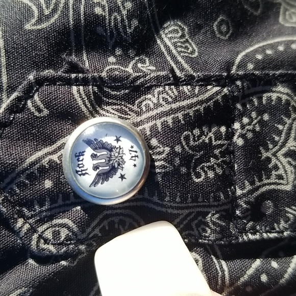 Rock 47 By Wrangler Black Graphic Western Snap Button 100% Cotton XXL - Picture 6 of 11